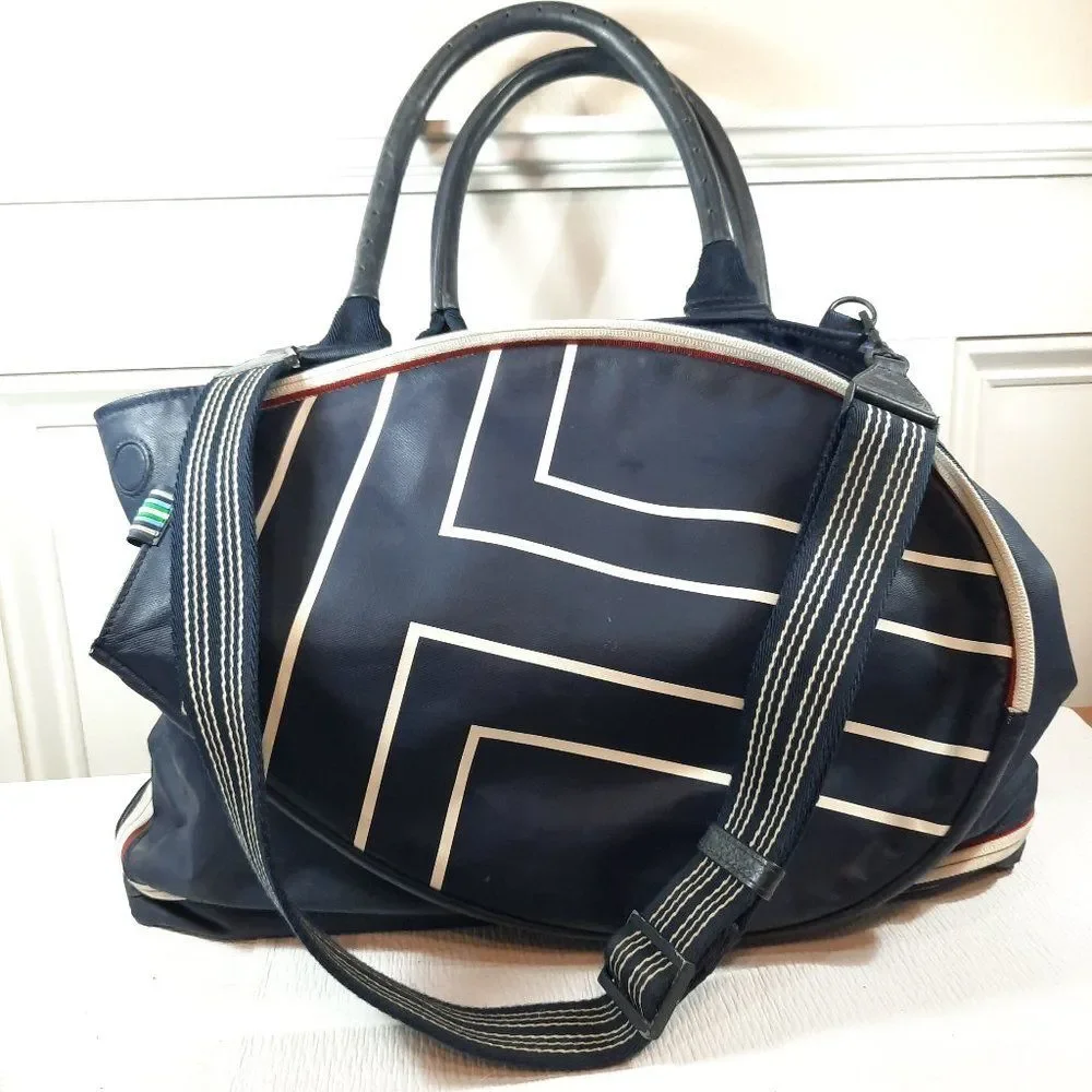 Tory Burch Sport Tennis Tote Bag pickle ball Navy Blue Racket stripes large READ